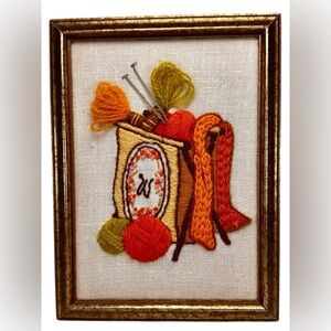 Framed Completed VTG Jiffy Stitchery Crewel by Sunset Designs 1975 8x6” Sewing